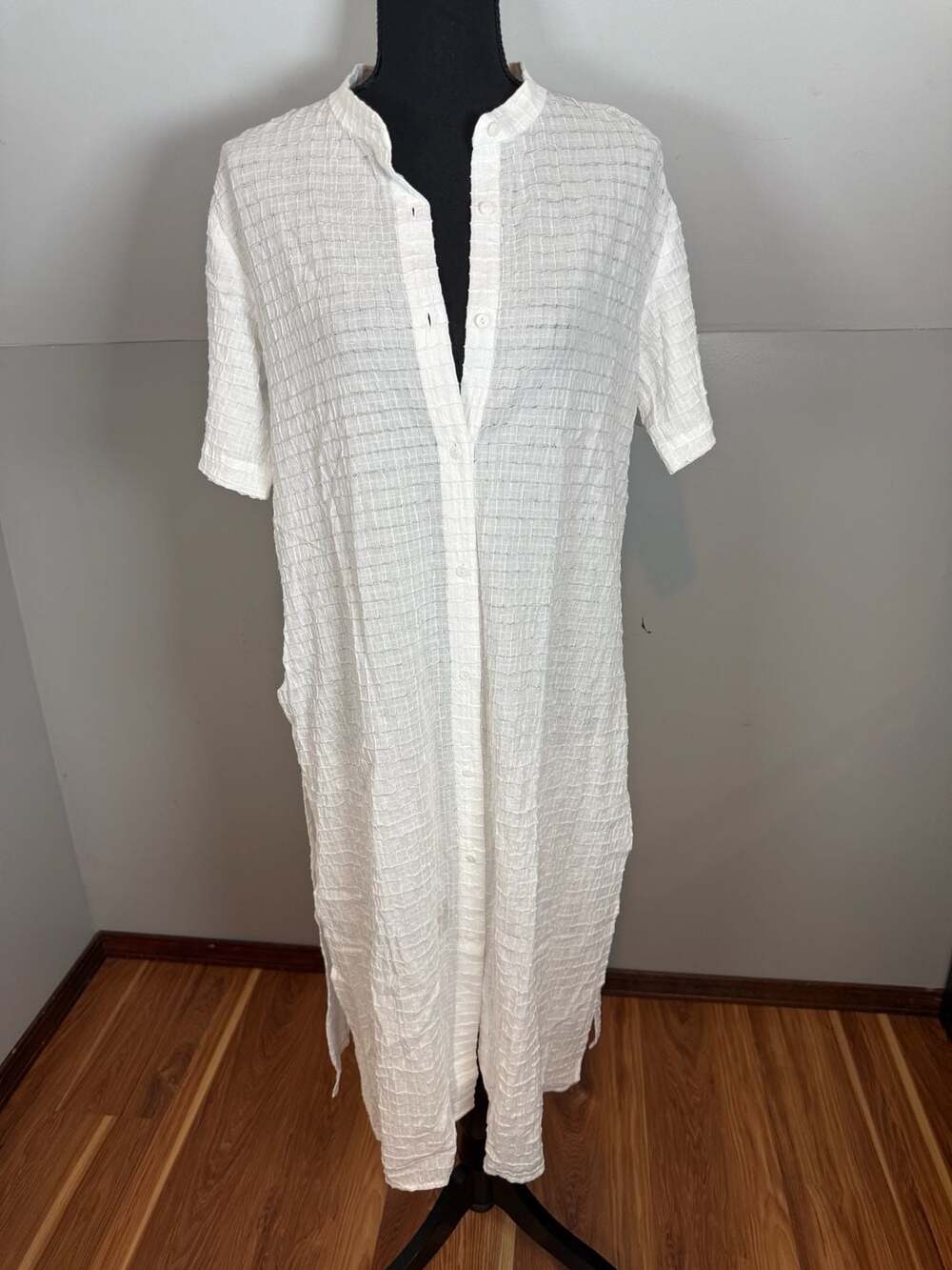 Eileen Fisher Organic Cotton Voile Box Band Collar Shirt